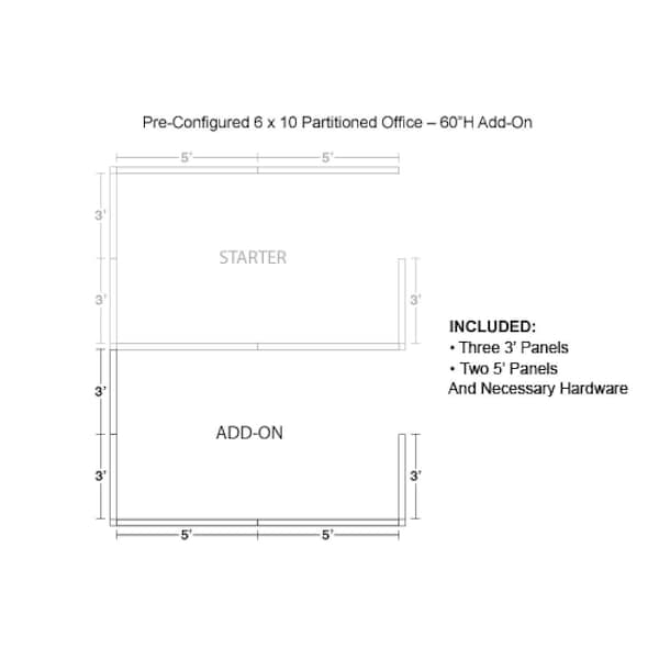 Interion By Global Industrial 120 in D X 60 in H, 72 in W X Fabric Panels / Wood Frame / Steel Connectors, Gray 236655GY - main